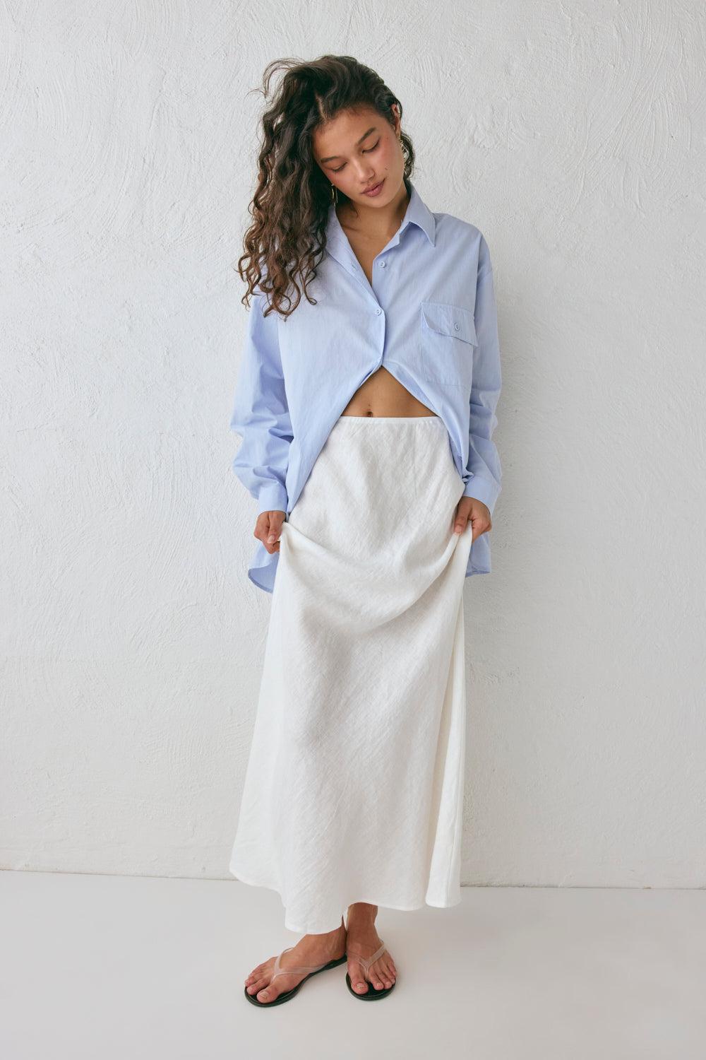 Ena Linen Bias Cut Maxi Skirt White Product Image