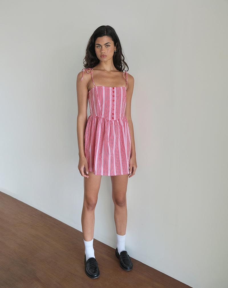 Kesyani Mini Dress in Vertical Pink Stripe Female Product Image