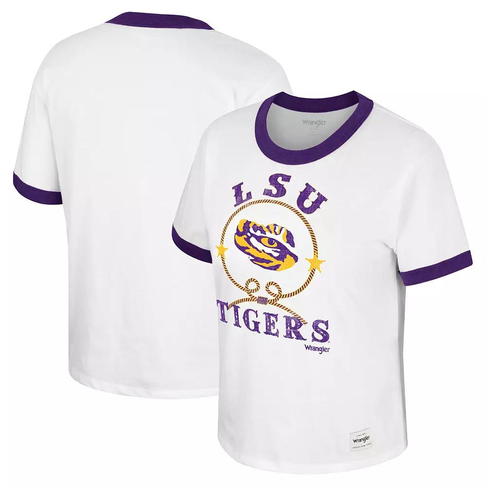 Women's Colosseum x Wrangler White LSU Tigers Freehand Ringer T-Shirt, Size: Small Product Image