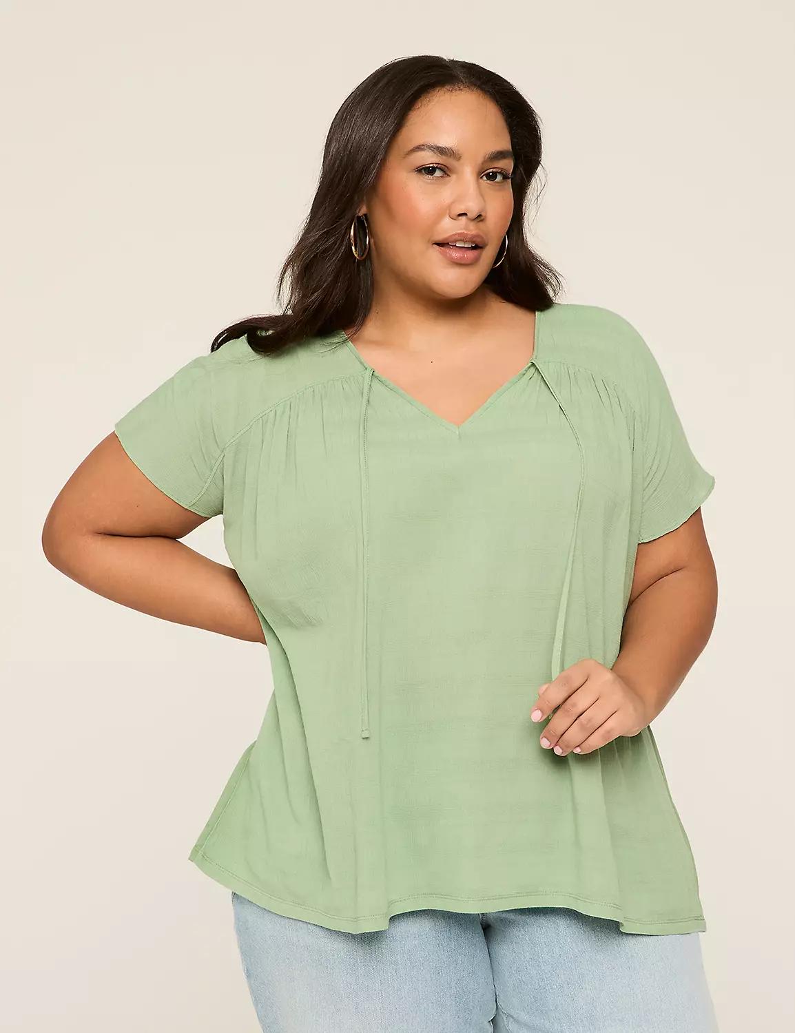 Swing Tie V-Neck Knit & Woven Top Product Image