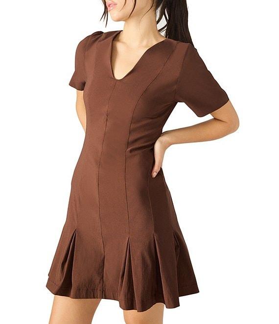 Steve Madden Marie V-Neck Box Pleated Fit and Flare Mini Dress Product Image