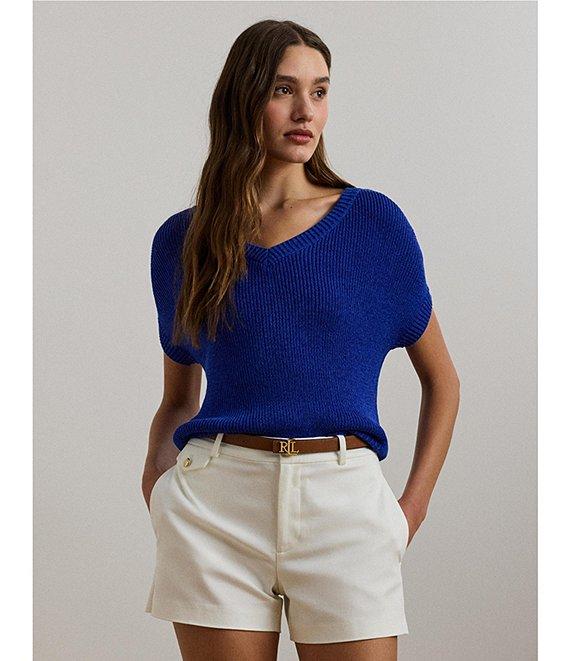 Lauren Ralph Lauren Rib Knit V Neck Short Dolman Sweater Product Image