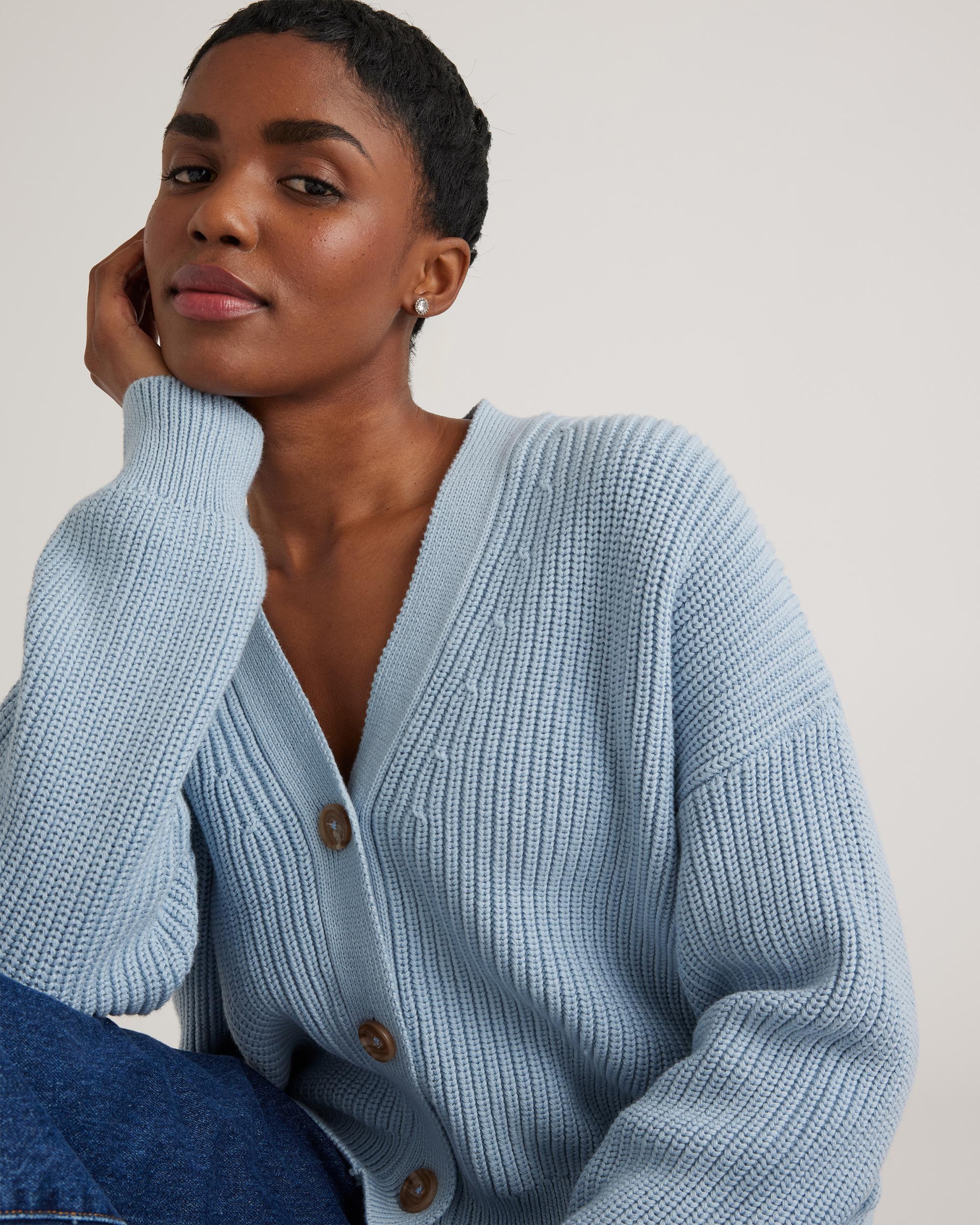 Quince | Women's Fisherman Boxy Cropped Cardigan Sweater Organic Cotton Product Image