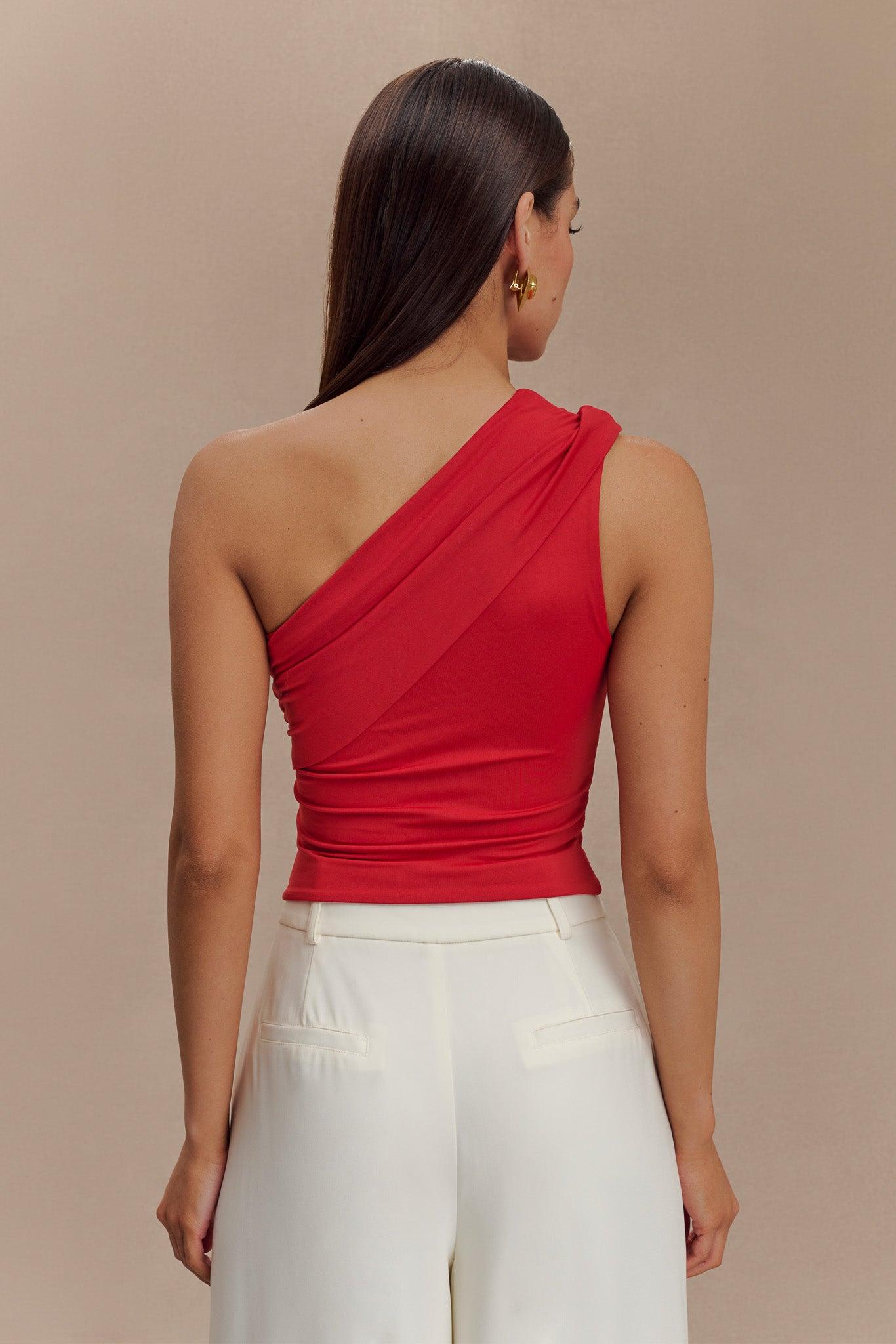 Solene One Shoulder Recycled Nylon Twist Top - Ruby Product Image