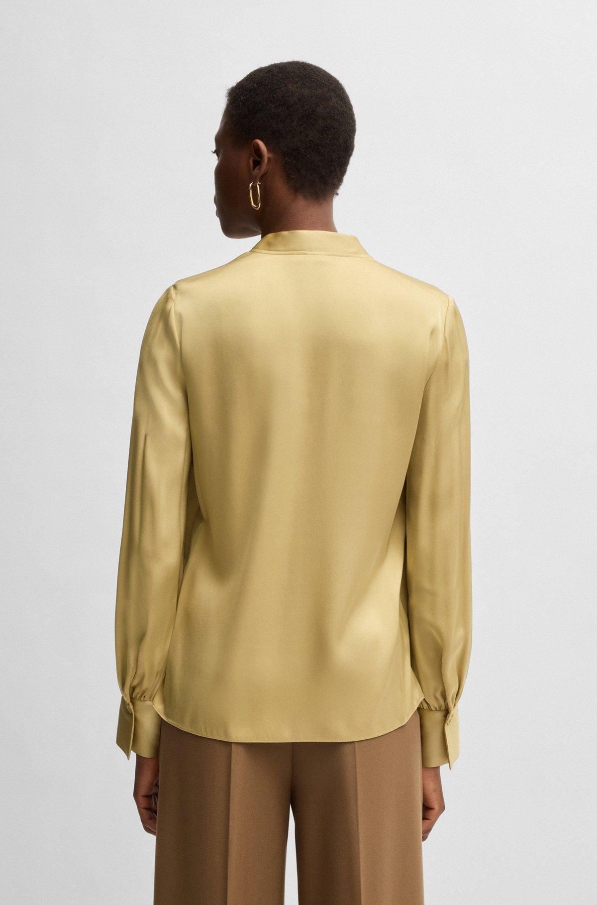Relaxed-fit blouse in stretch silk with keyhole neckline Product Image