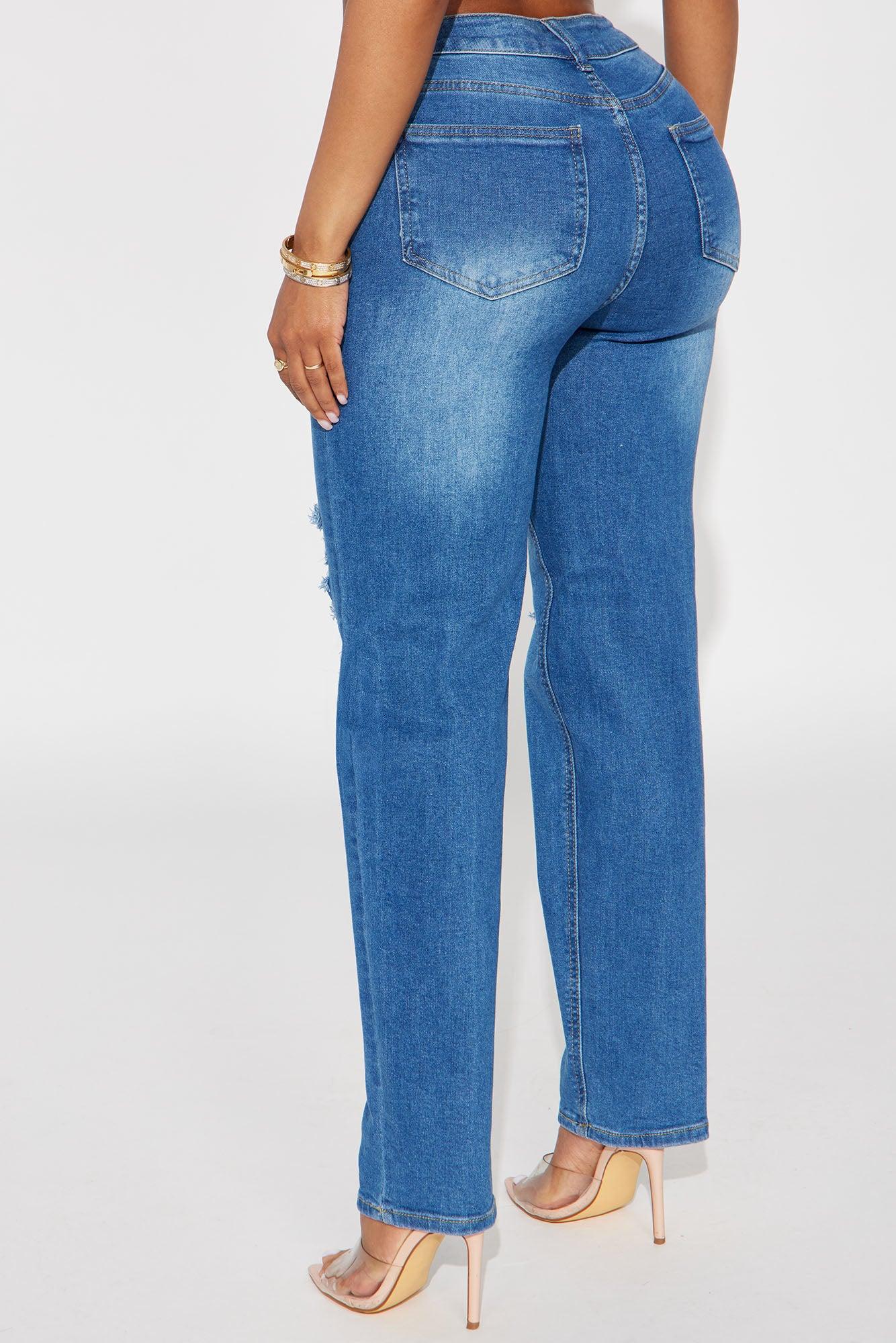 Emma Ripped Slim Straight Leg Jeans - Medium Wash Product Image
