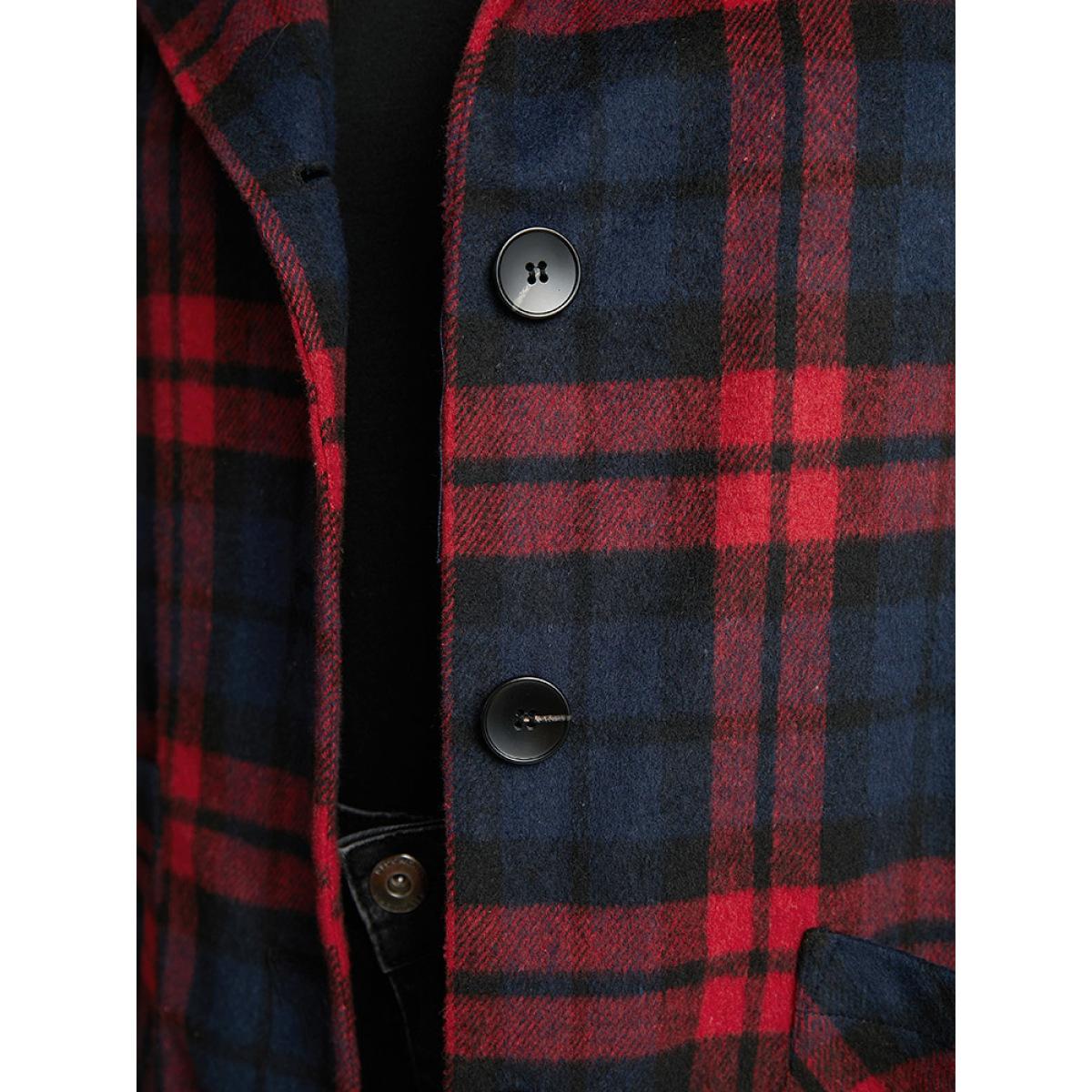 Plus Size Plaid Button Through Pocket Hooded Coat Women Indigo Casual Contrast Ladies Everyday Winter Coats BloomChic 26/4X Product Image