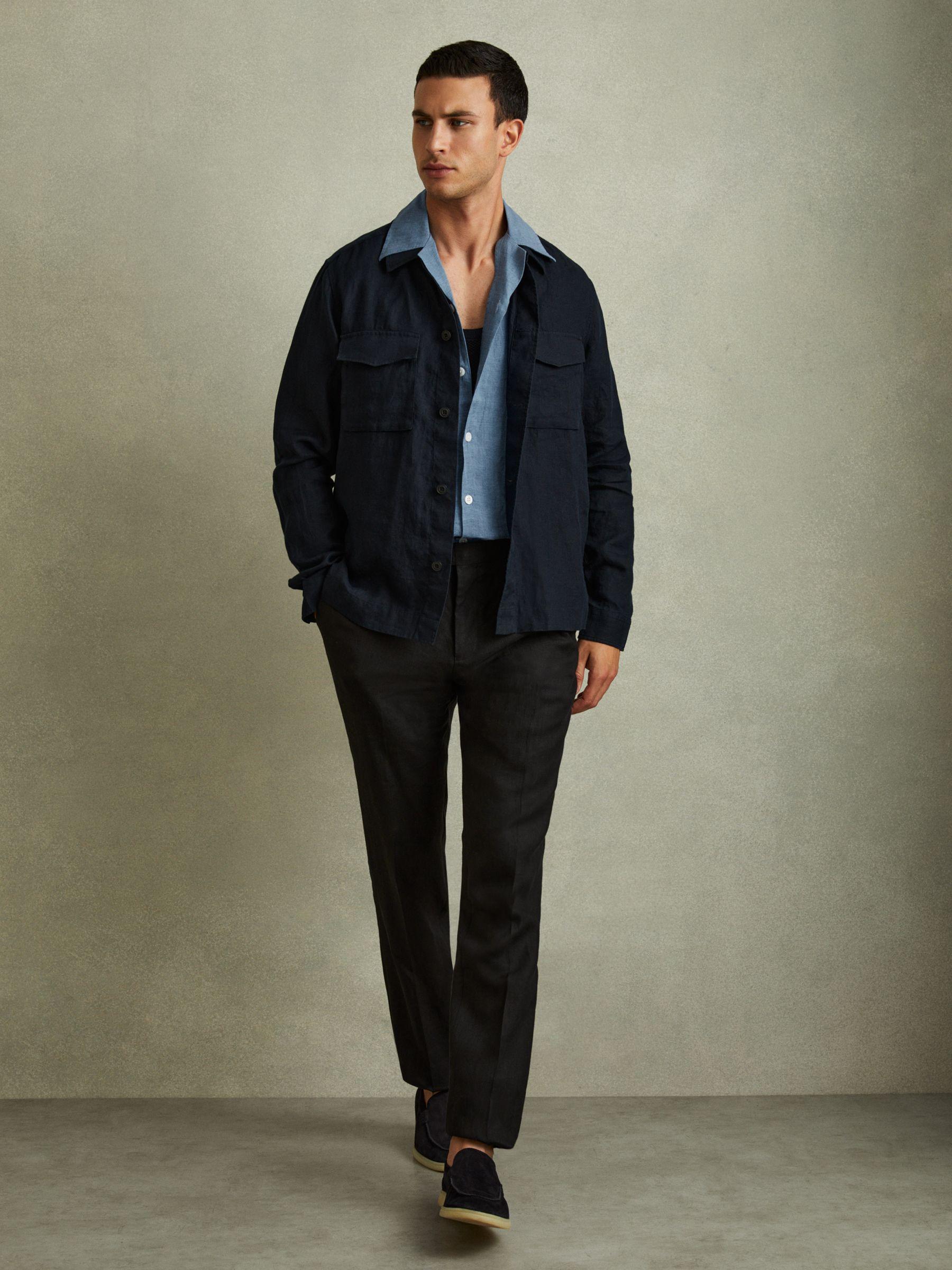 Relaxed Linen Cuban Collar Shirt in Denim Blue Product Image