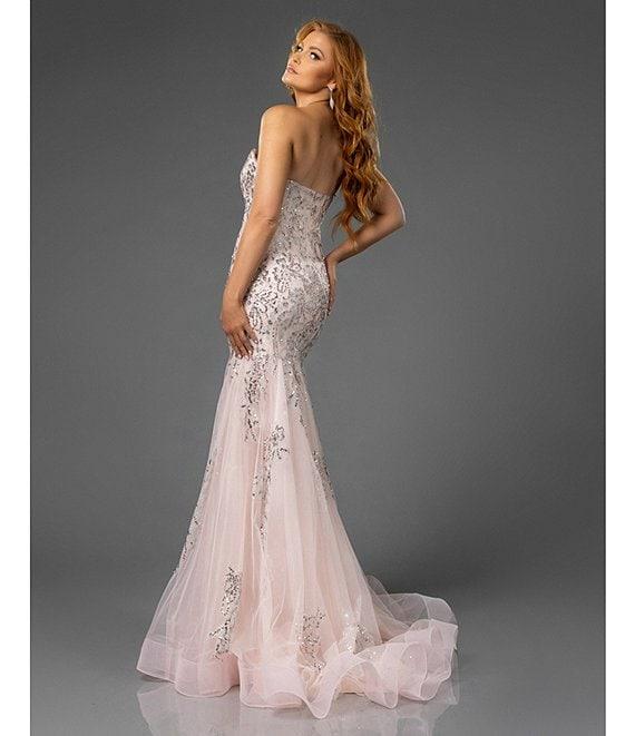 Terani Couture Sweetheart Neck Beaded Tulle Mermaid Gown Product Image