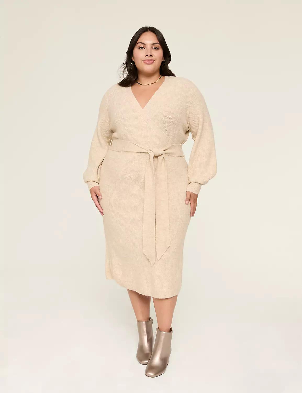 Faux-Wrap Sweater Midi Dress Product Image