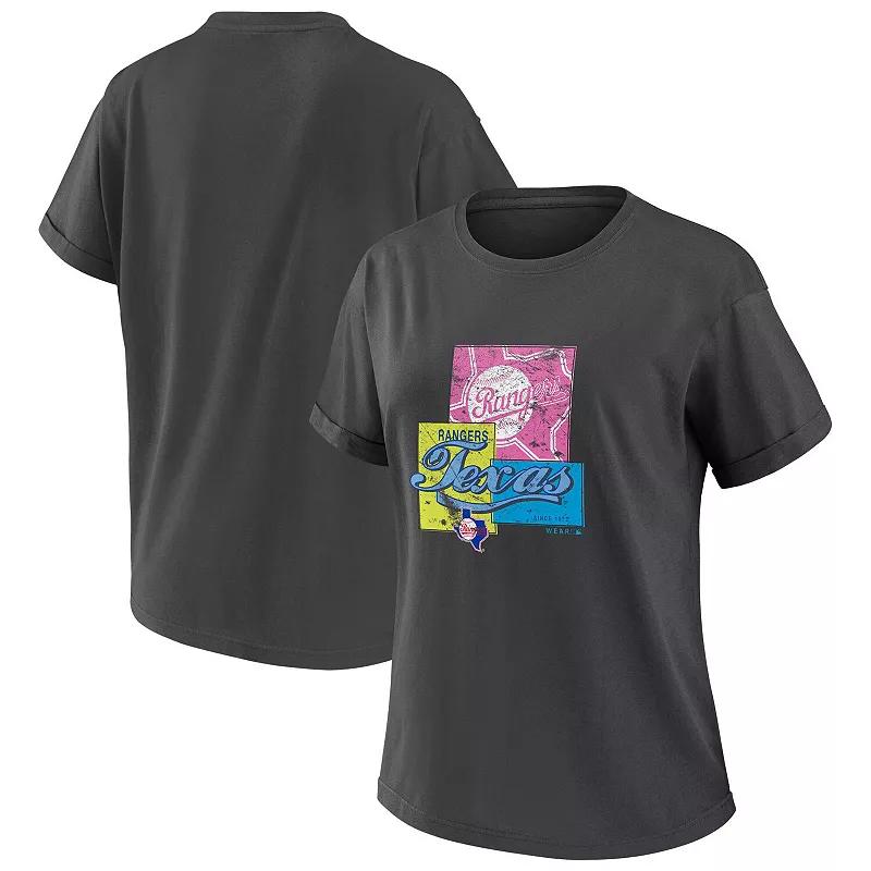 Women's WEAR by Erin Andrews Charcoal Texas Rangers Domestic Box Color Boyfriend T-Shirt,  Product Image