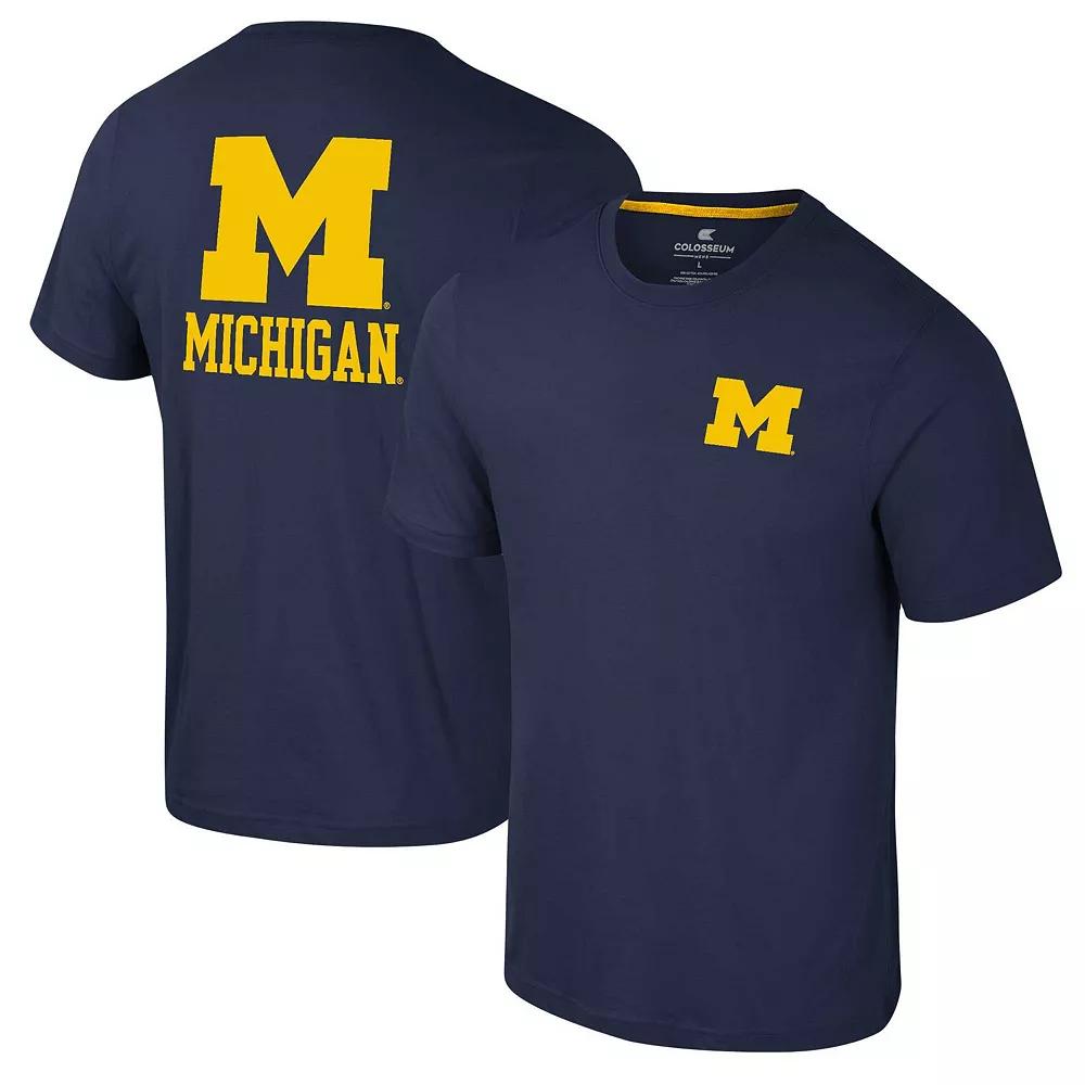 Men's Colosseum Navy Michigan Wolverines Logo Lockup 2-Hit Active Blend T-Shirt,  Product Image
