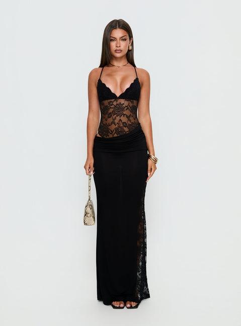 Chantella Lace Cut Out Maxi Dress Black Product Image