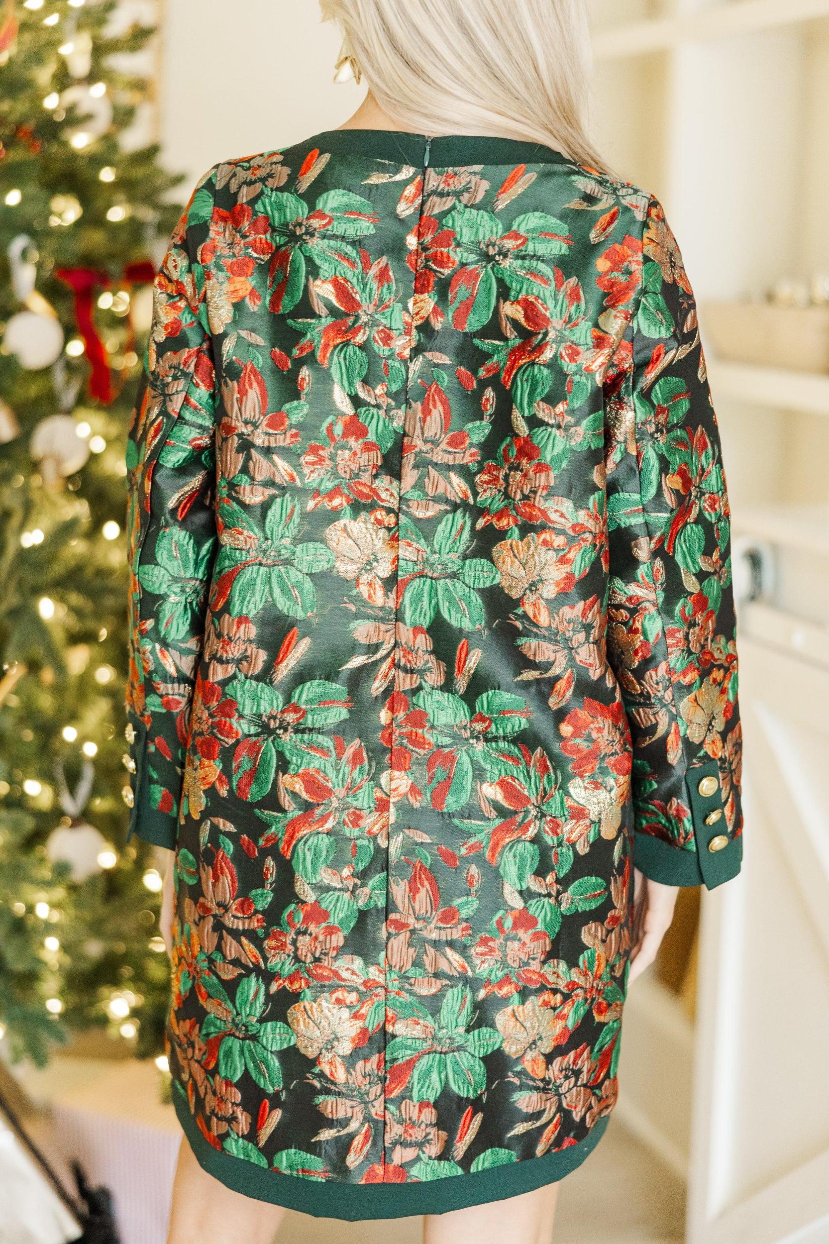 League Of Your Own Emerald Floral Brocade Shift Dress Female Product Image