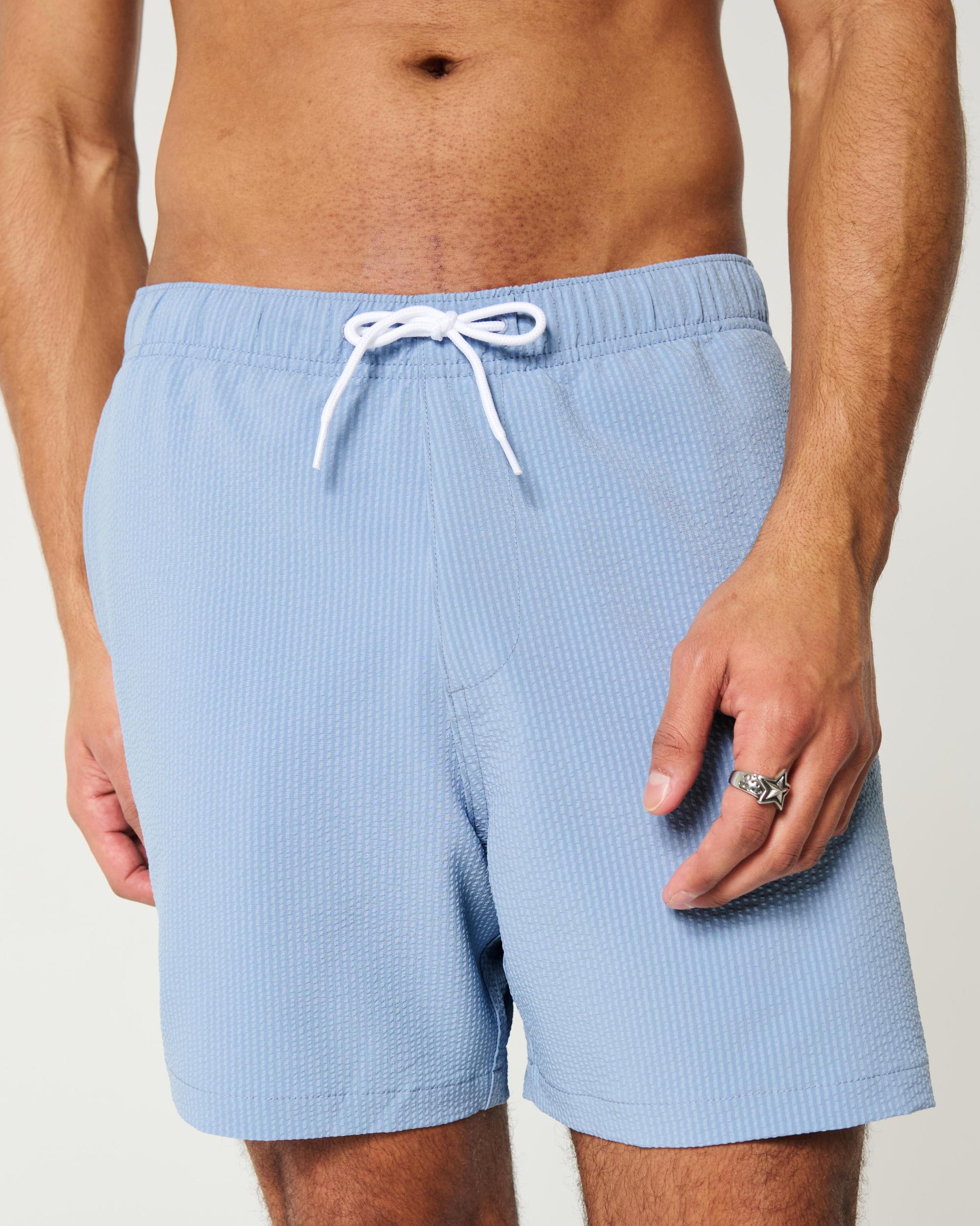 Mid-Thigh Seersucker Volley Swim Trunks Product Image