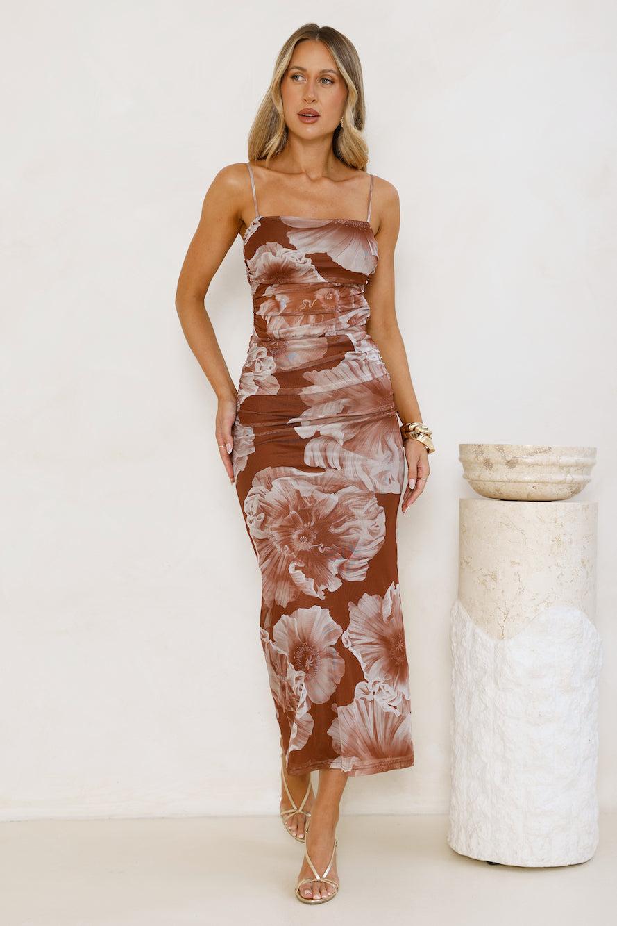 Palm Princess Mesh Maxi Dress Brown Product Image