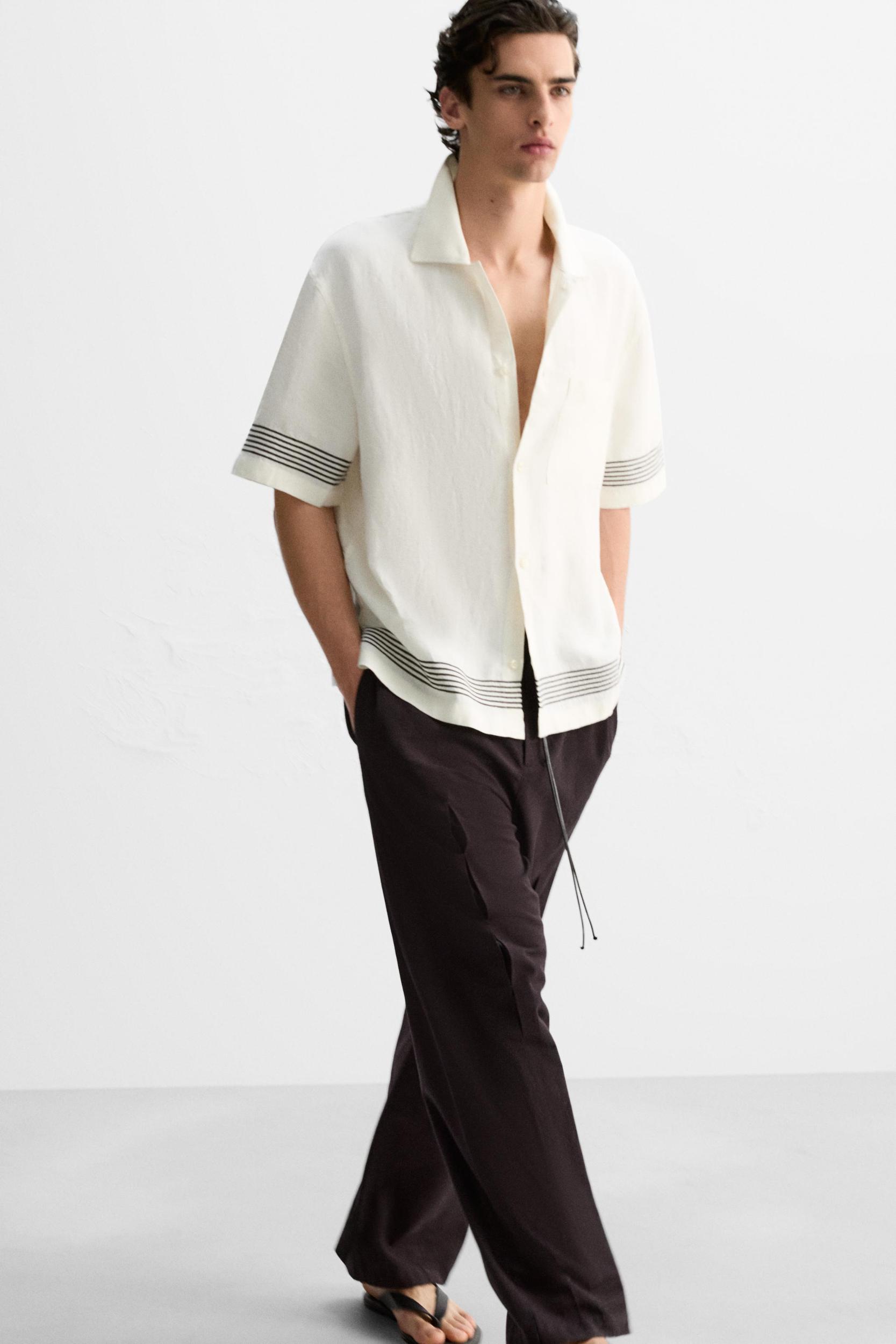 100% LINEN STRIPE SHIRT Product Image