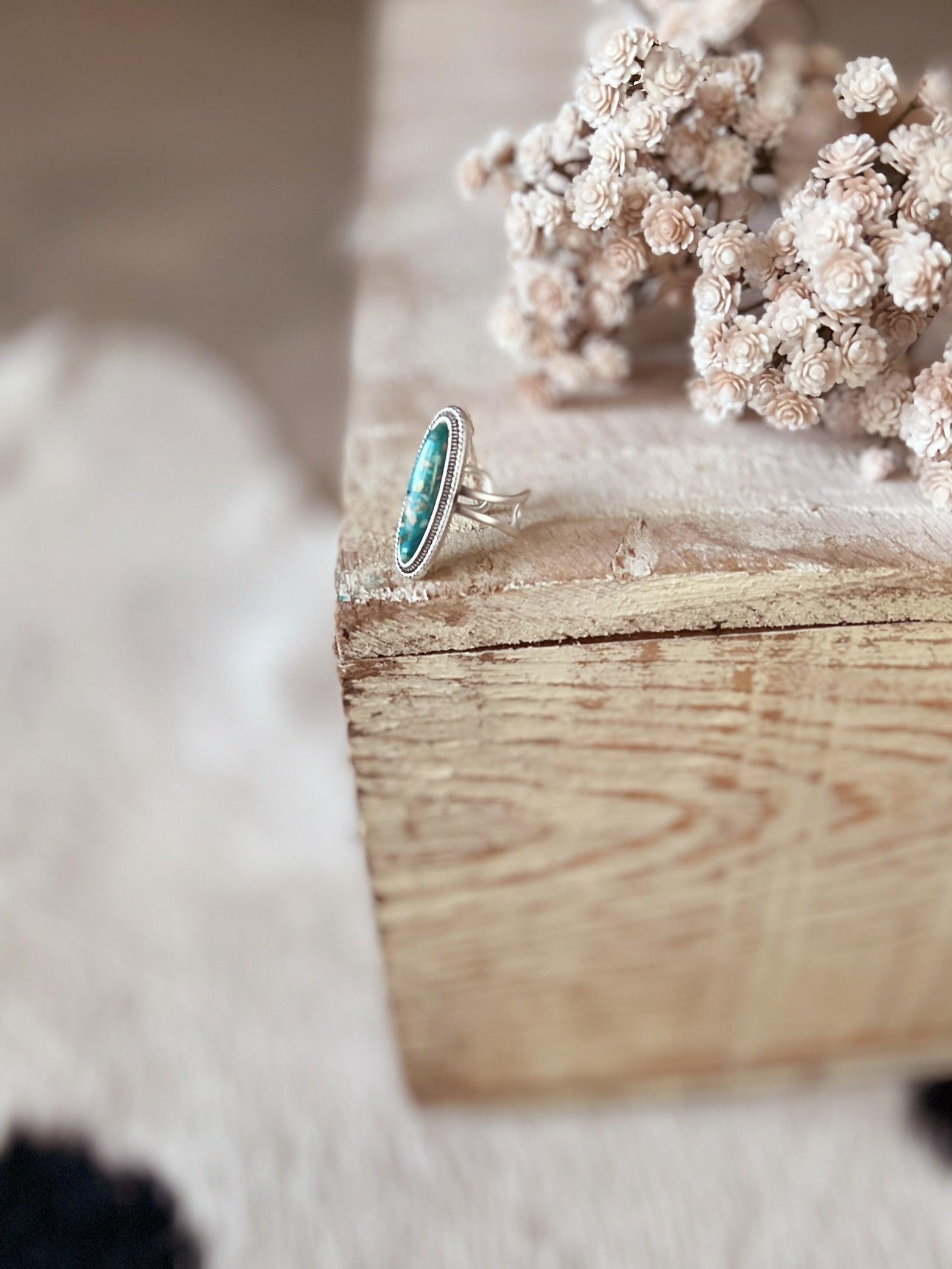 Turquoise Gemstone Oval Adjustable Ring Product Image