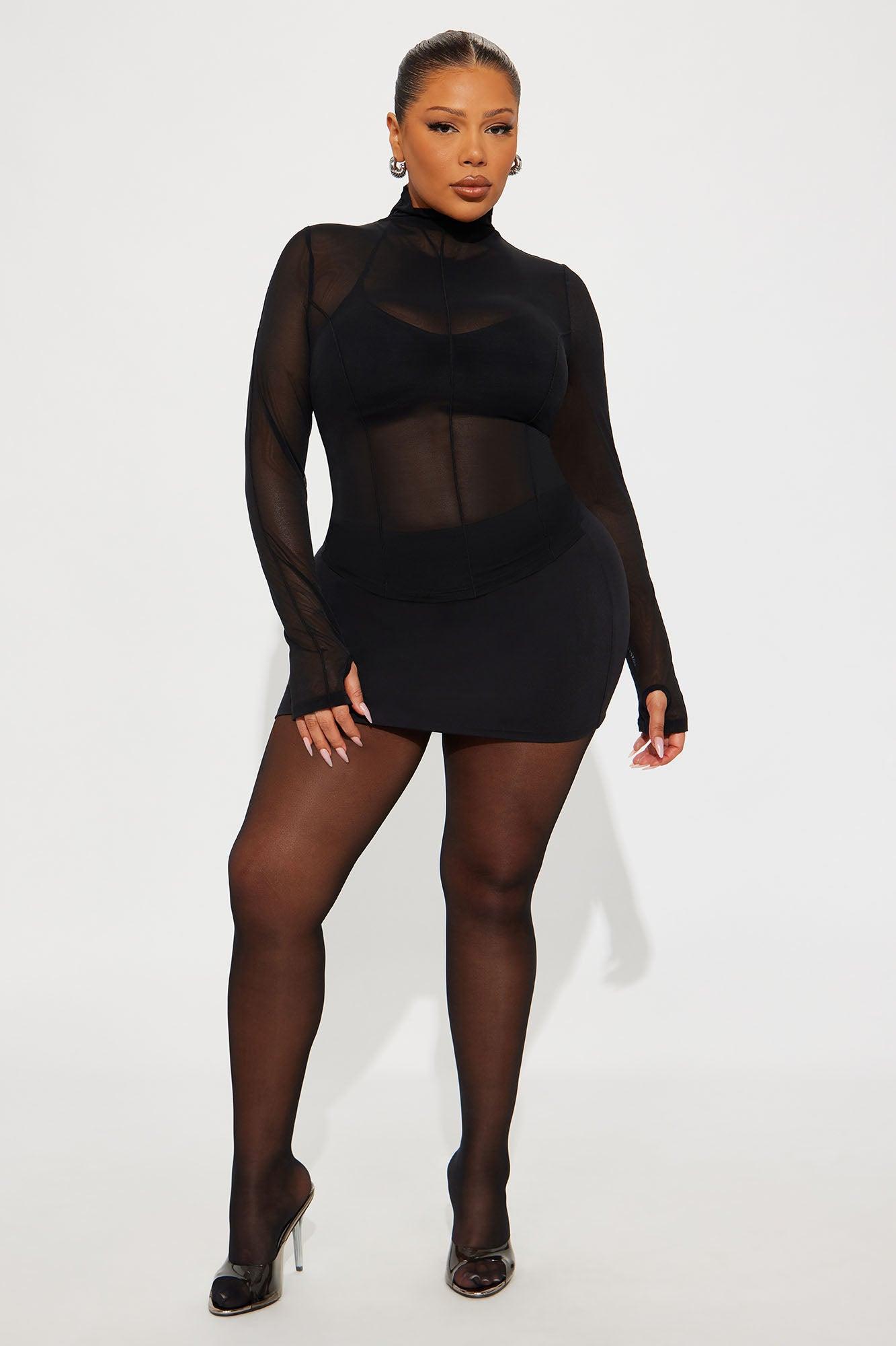 Power Mesh Mock Neck Long Sleeve Top - Black Female Product Image