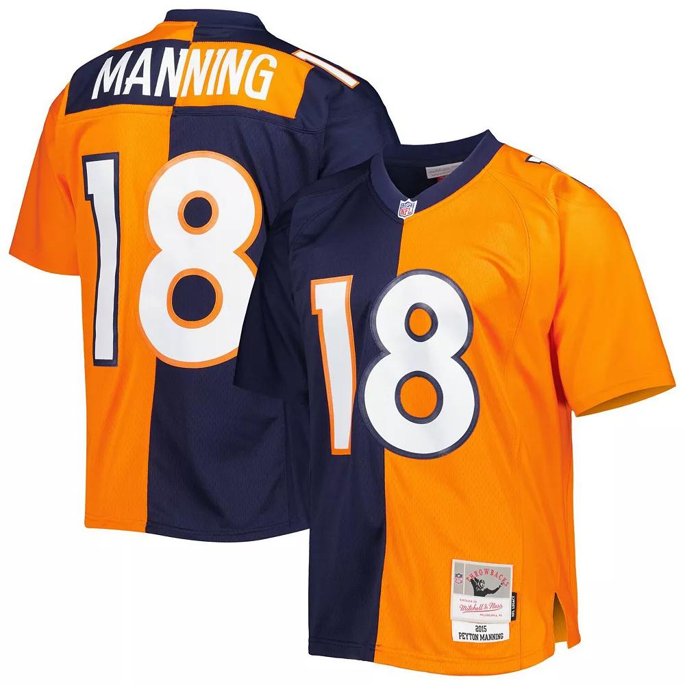 Men's Mitchell & Ness Peyton Manning Navy/Orange Denver Broncos 2015 Split Legacy Replica Jersey, Size: 5XL, Blue Product Image