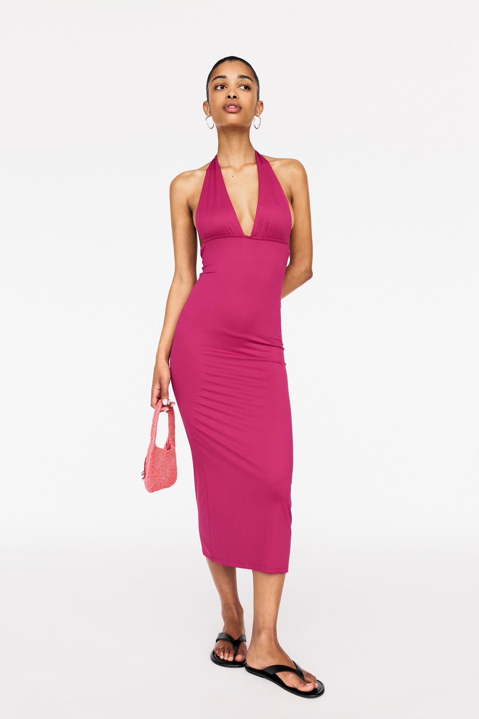 Polyamide V-neck midi dress Product Image