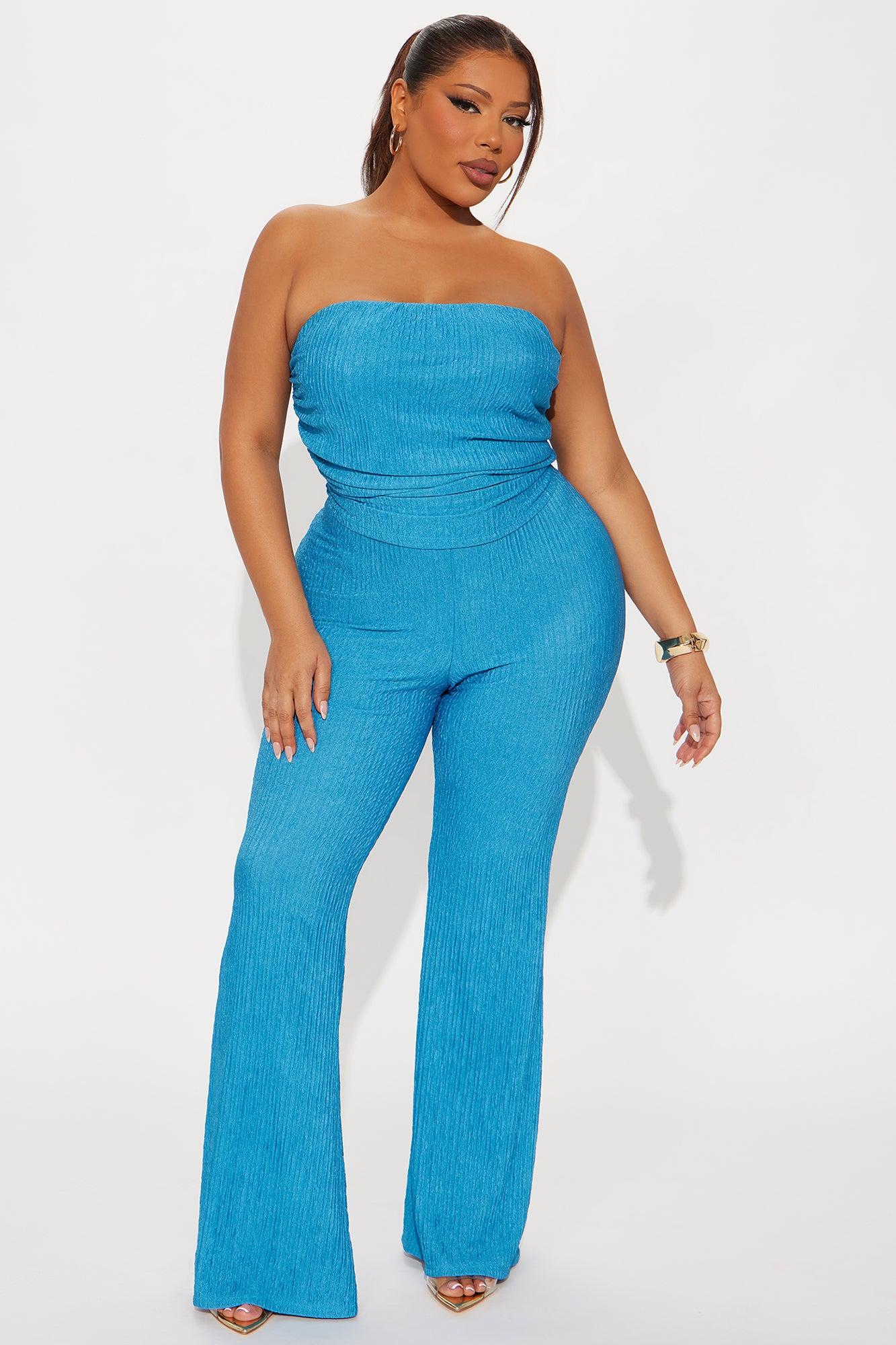 Sabrina Strapless Textured Pant Set - Blue Female Product Image