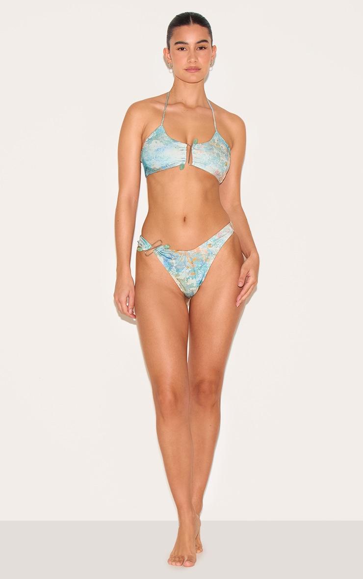 Green Mottled Print Silver Trim Bikini Top Product Image