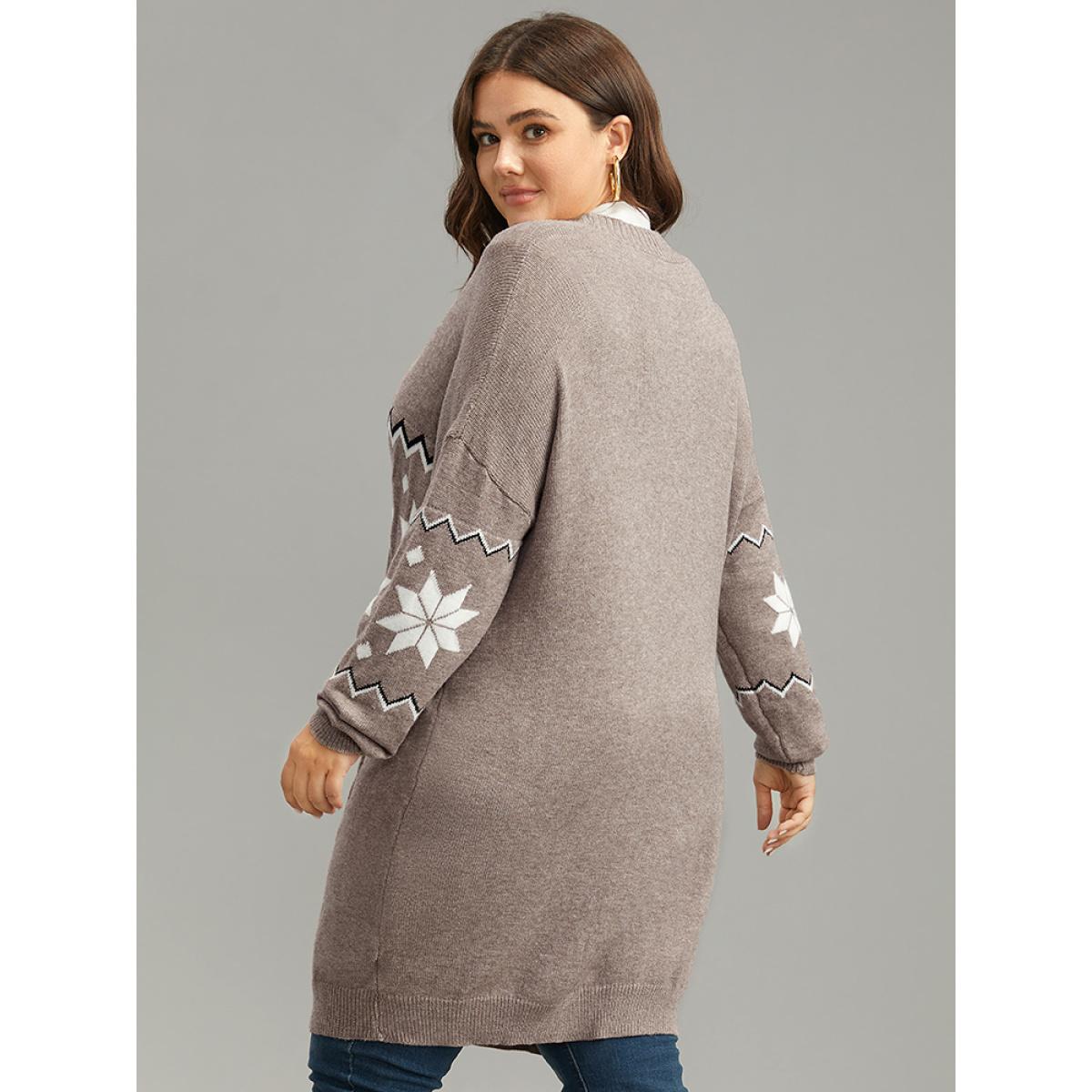 Plus Size Supersoft Essentials Geometric Button Through Cardigan LightBrown Women Casual Loose Long Sleeve Dailywear Cardigans BloomChic 18-20/2X Product Image