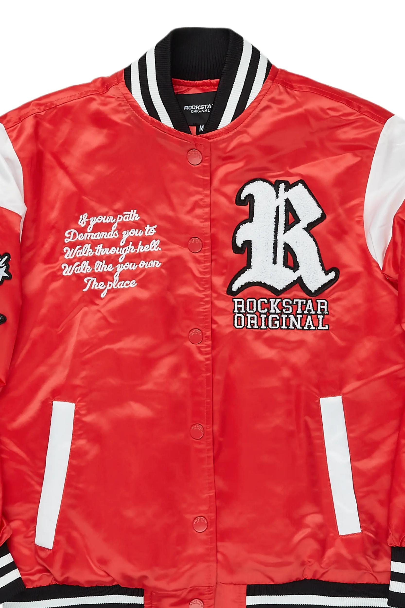 Sosa Red Satin Varsity Jacket Female Product Image