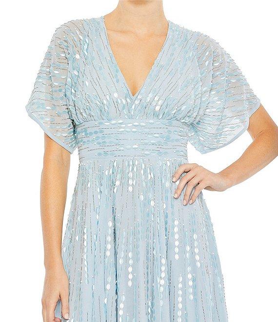 Mac Duggal Beaded V-Neck Short Sleeve Gown Product Image