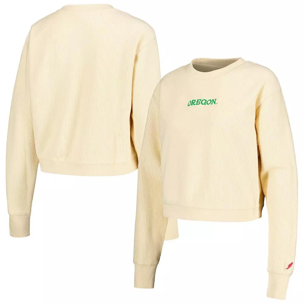 Women's League Collegiate Wear Cream Oregon Ducks Timber Cropped Pullover Sweatshirt,  Product Image