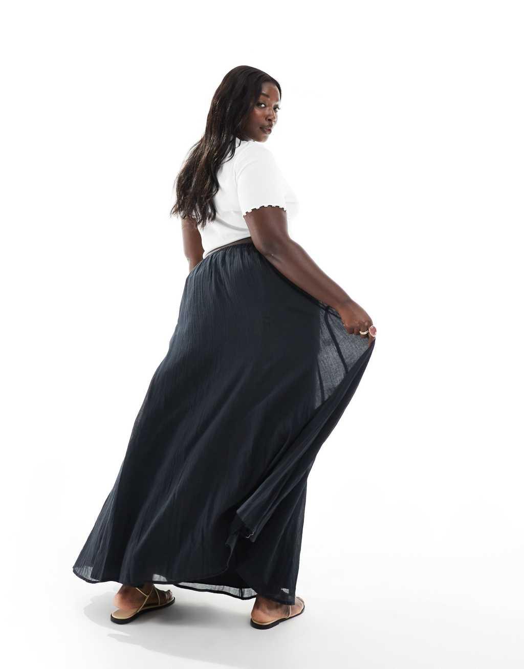 ASOS DESIGN Curve cotton godet maxi skirt in black Product Image