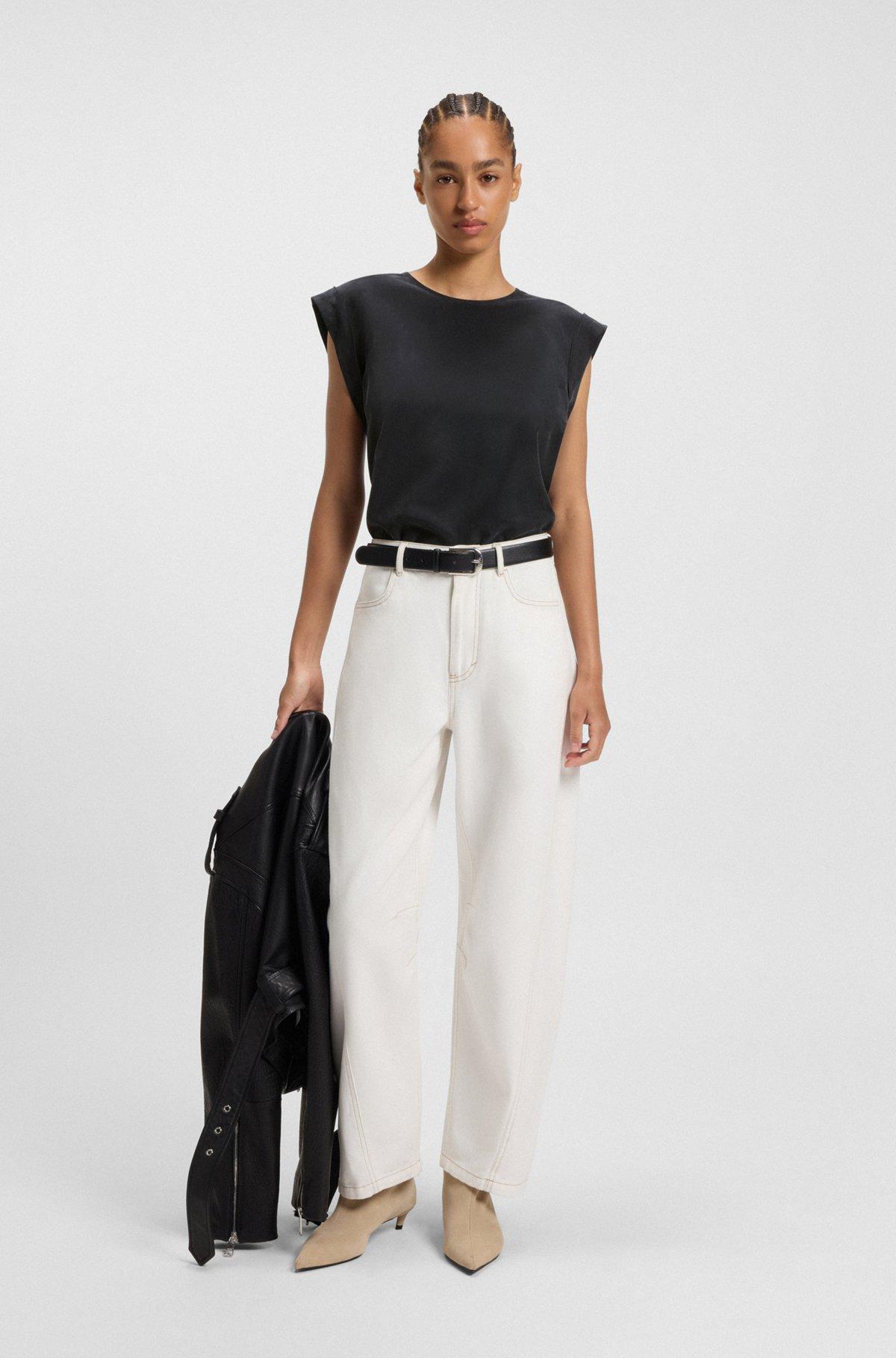 Regular-fit blouse with rear keyhole closure Product Image