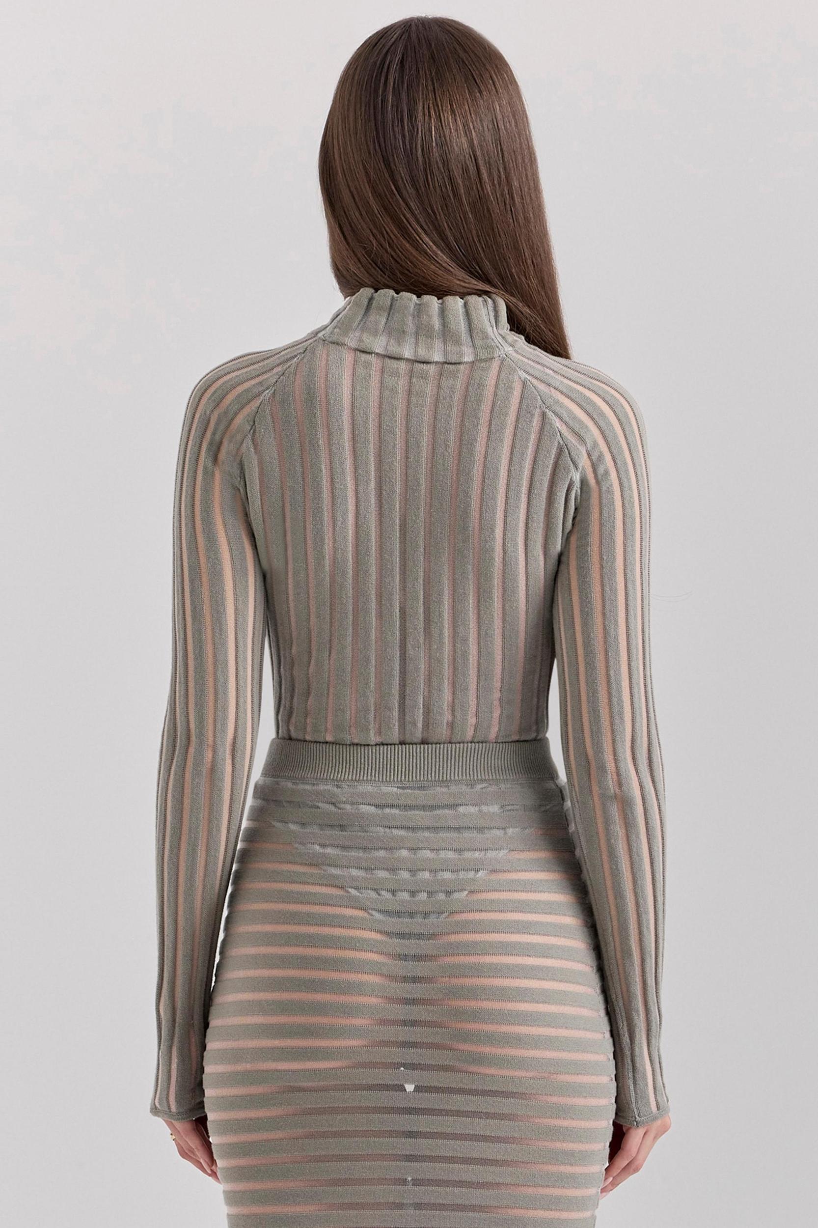 Rowena  grey velour sheer striped bodysuit Product Image