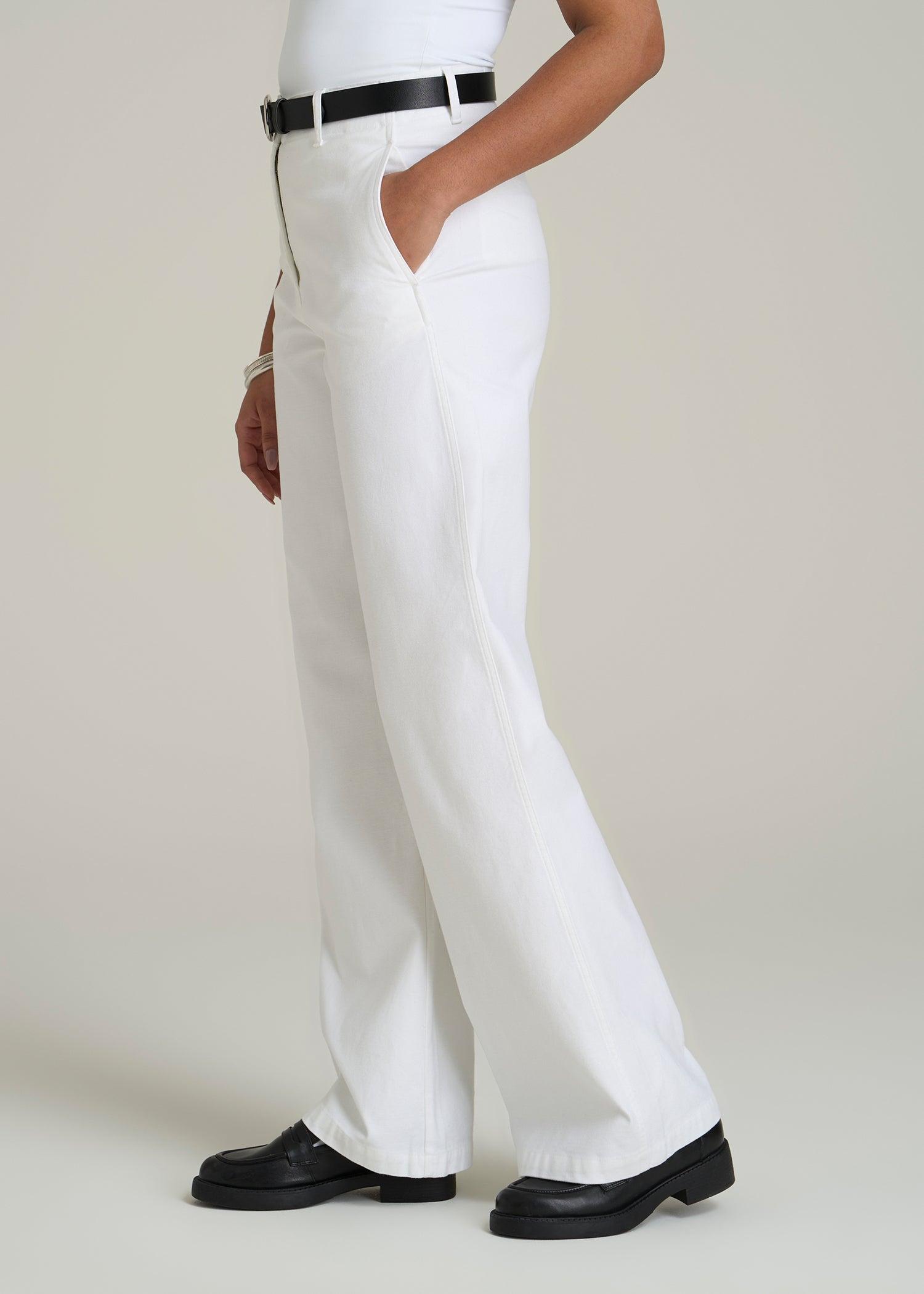 High-Rise Wide-Leg Flat-Front Chino Pants for Tall Women in White Female Product Image