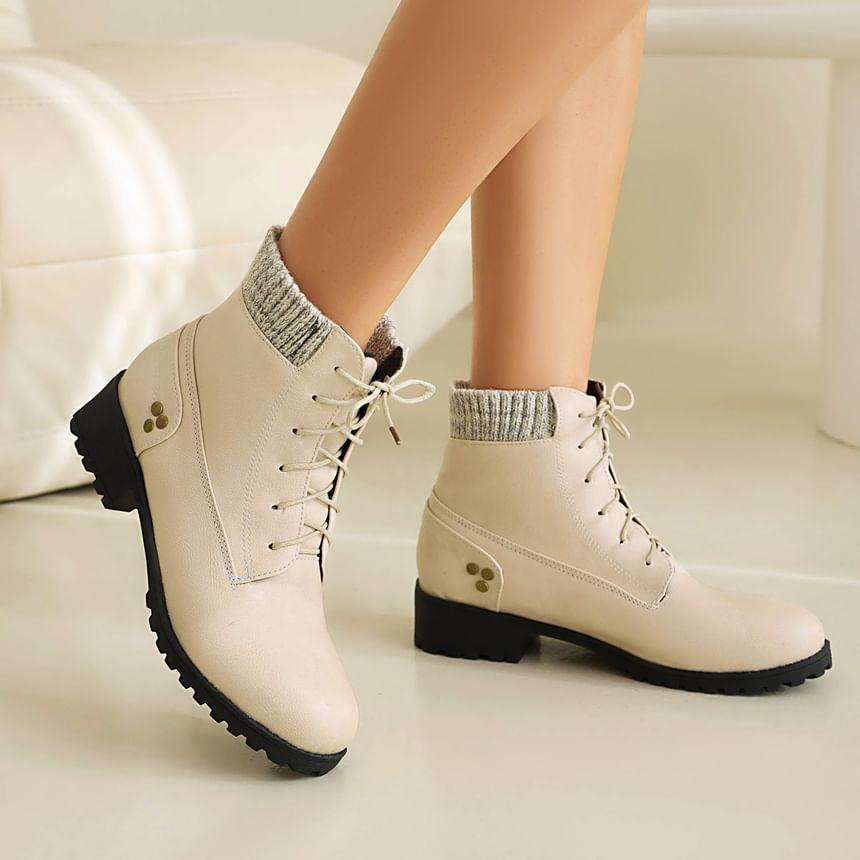 Panel Lace-Up Short Boots Product Image