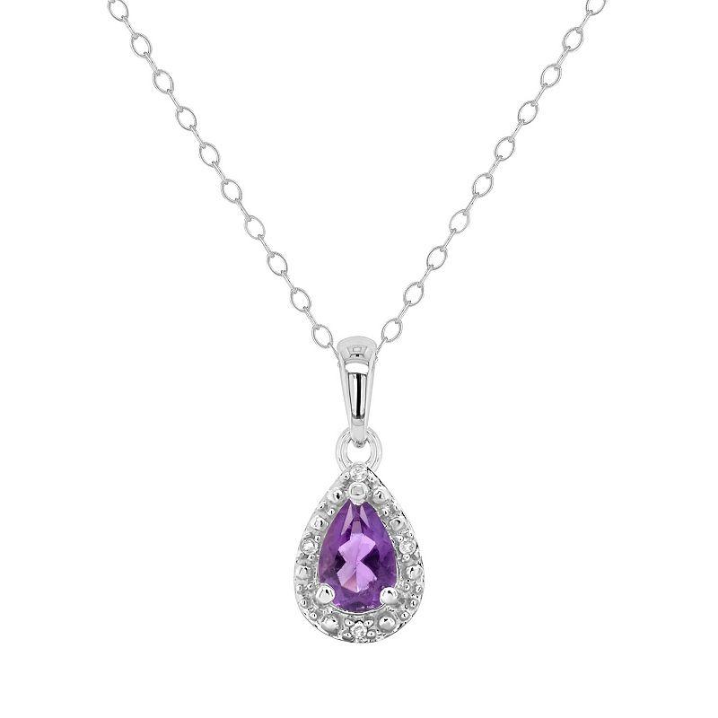 Celebration Gems Sterling Silver Pear Shaped Diamond Accent Frame Pendant Necklace, Womens Purple Product Image