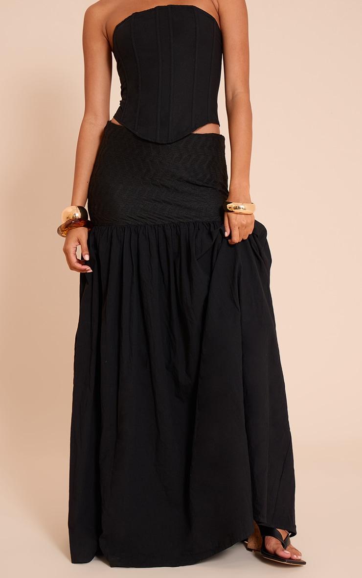 Black Textured Drop Waist Lightweight Woven Maxi Skirt Product Image
