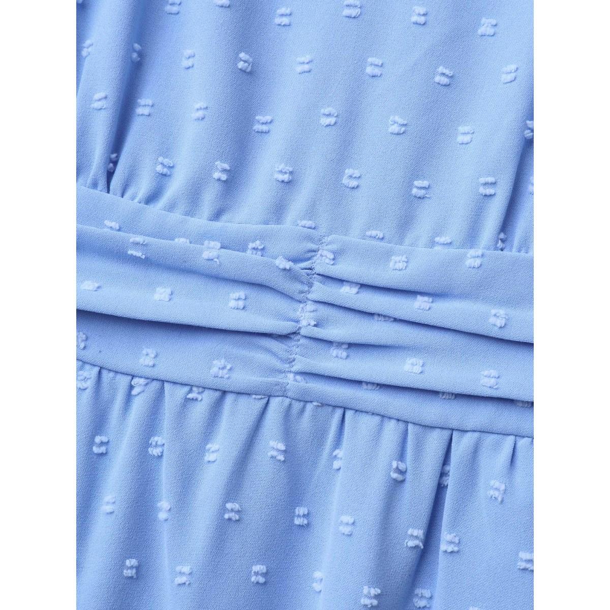 Plus Size Textured Lace Sleeve Stretchy Waist Midi Dress Skyblue Women Timeless Woven ribbon&lace trim Square Neck Short sleeve Curvy BloomChic 18-20/2X Product Image