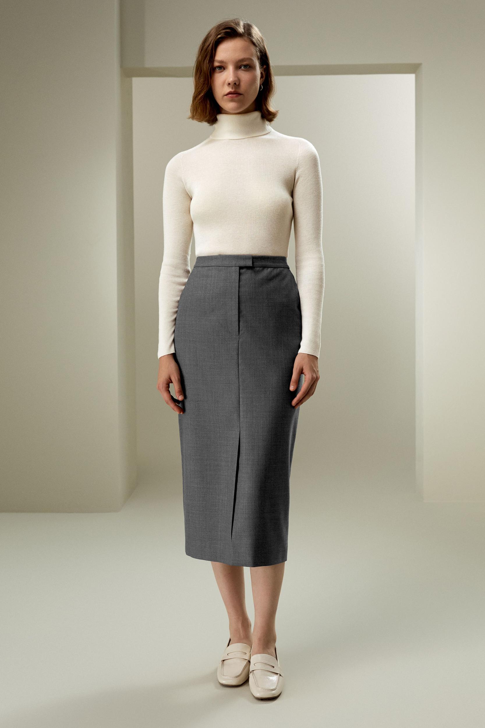 LILYSILK Wool Skirt - Female - Black Silk and Wool - Delicate Elastic Back Waist Skirt 6 Product Image