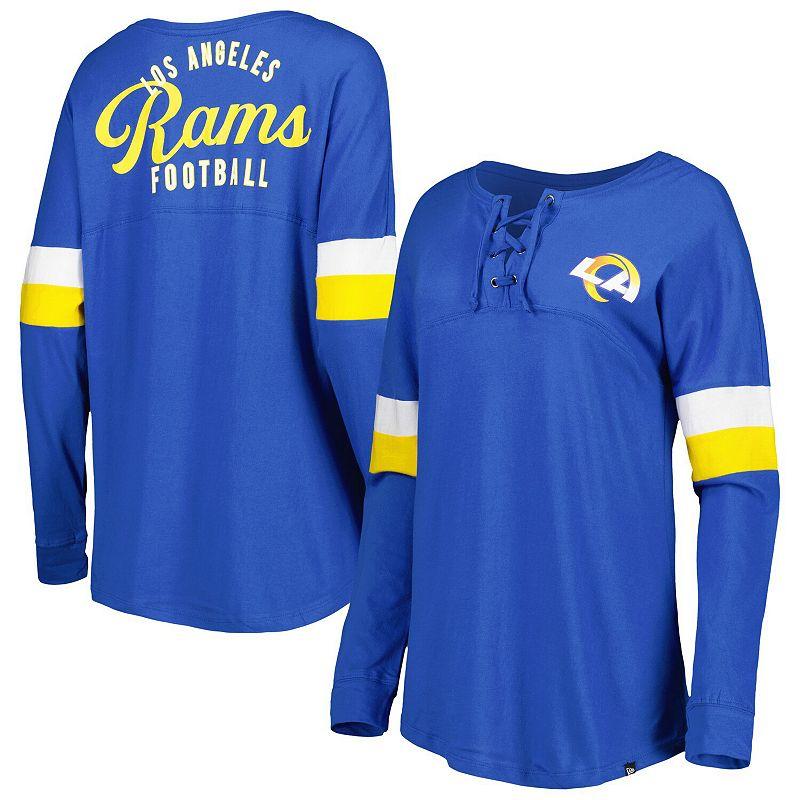 Women's New Era Royal Los Angeles Rams Athletic Varsity Lightweight Lace-Up Long Sleeve T-Shirt,  Product Image