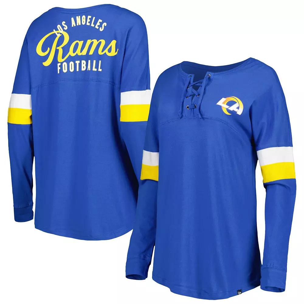 Women's New Era Royal Los Angeles Rams Athletic Varsity Lightweight Lace-Up Long Sleeve T-Shirt,  Product Image