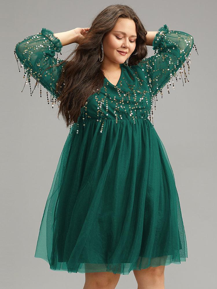 Sequin Mesh Patchwork Tassel Dress Female Product Image