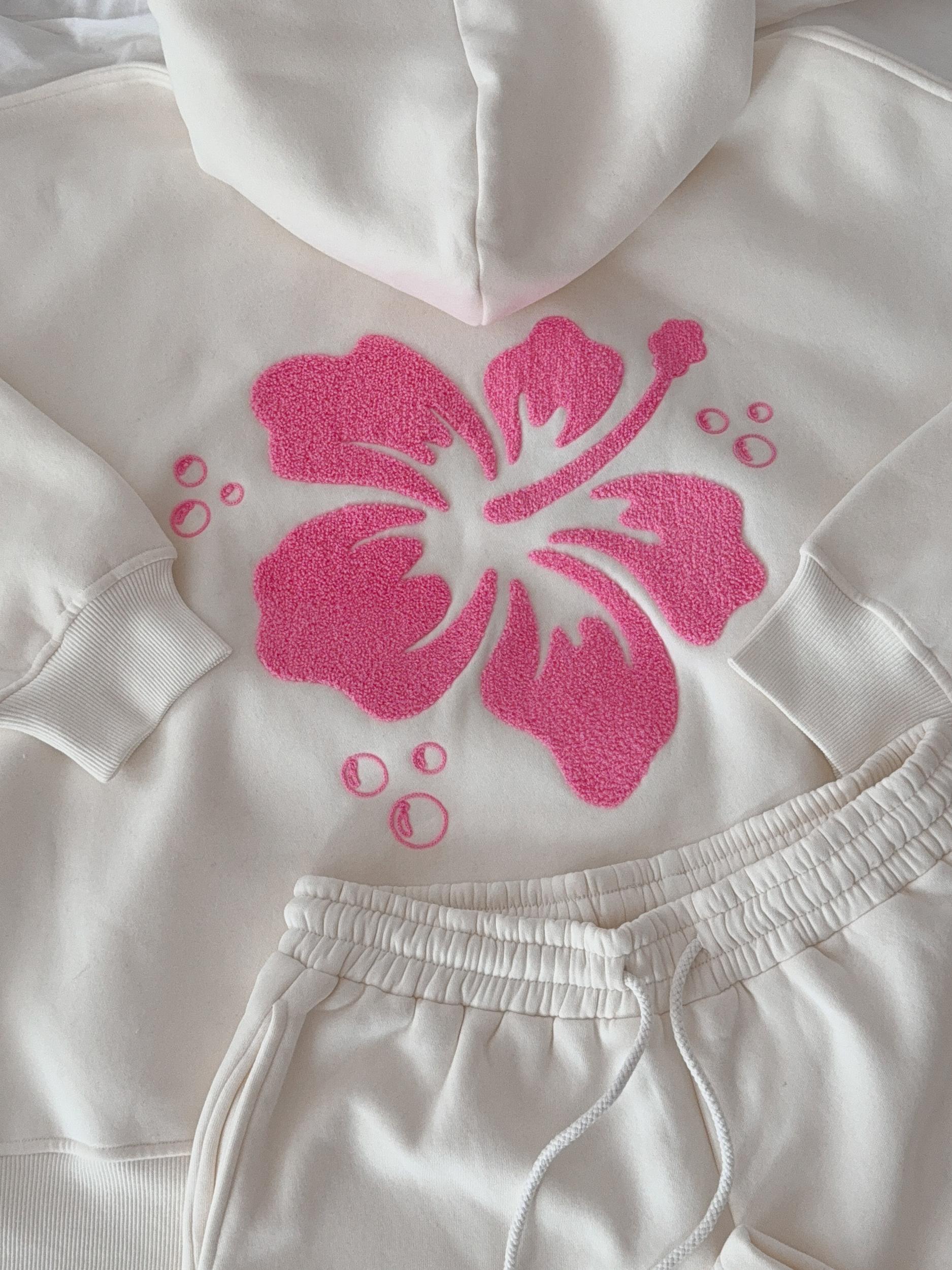 Ivory Hibiscus Flower Hoodie Product Image