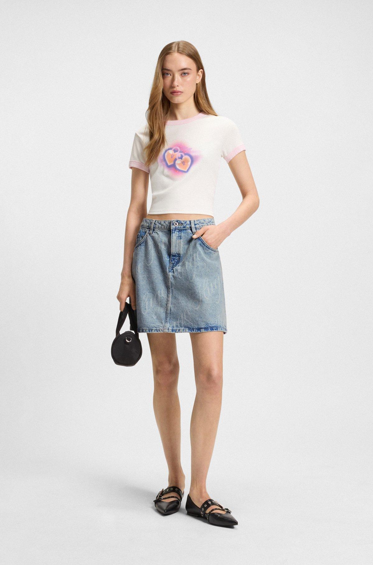 Mini skirt in logo-print rigid denim Product Image
