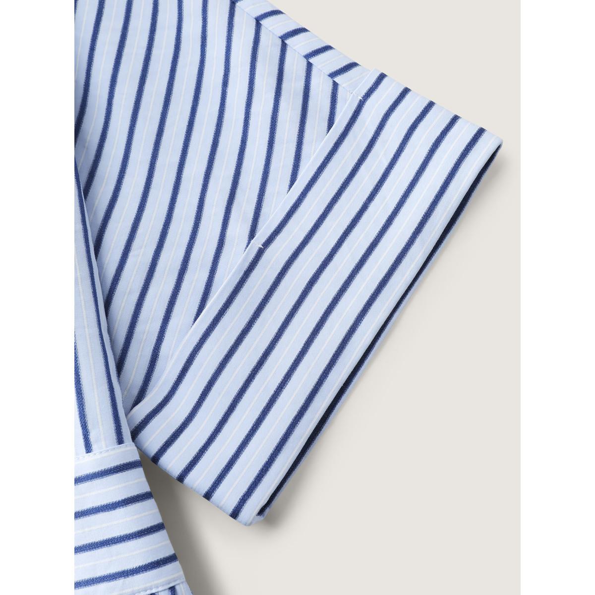 Plus Size Striped Notched Lapel Collar Midi Dress LightBlue Women Office Button Suit Collar Half Sleeve Curvy BloomChic 18-20/2X Product Image