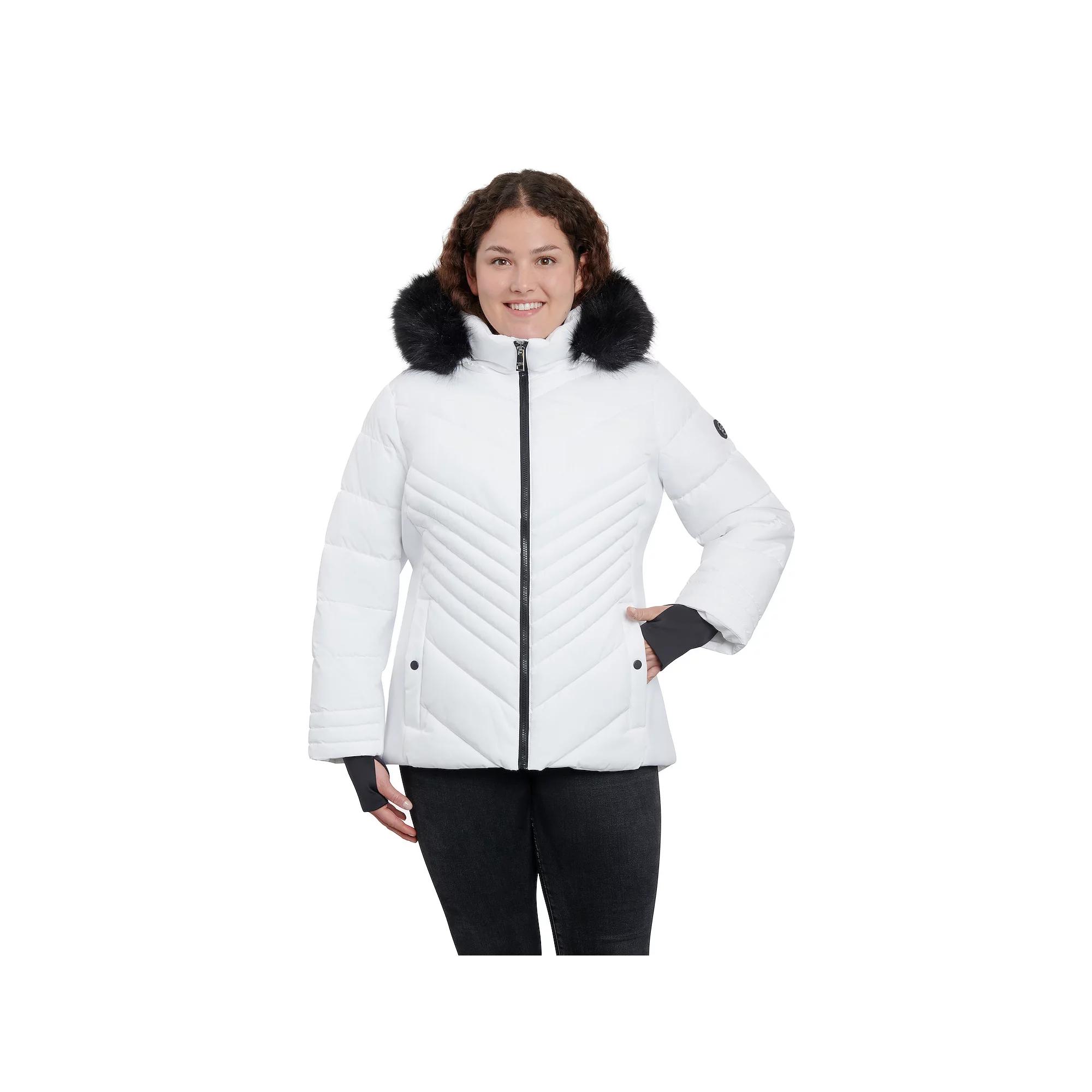 Plus Size London Fog Faux-Fur Hood Active Puffer Jacket, Women's, Size: 3XL, Brown Product Image