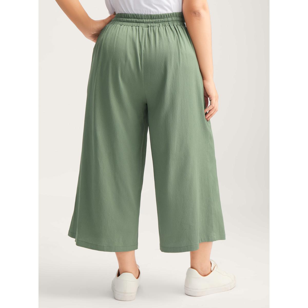Plus Size Drawstring Pin Tuck Wide-Leg Pants Women Mint Basics Wide Leg Mid Rise Everyday-Casual Pants BloomChic 26/4X Product Image