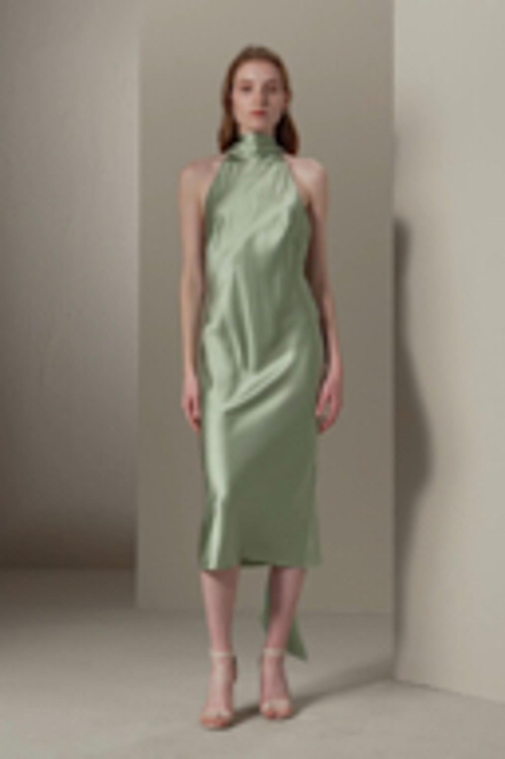 LILYSILK Women's Silk Charmeuse Elegant Halter Neck Open Back Dress Aqua Green 0 Product Image