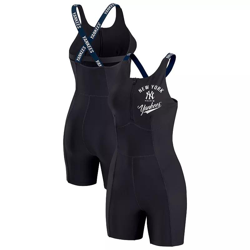 Women's WEAR by Erin Andrews  Black Philadelphia Phillies Bodycon Quarter-Zip Romper, Size: Medium Product Image